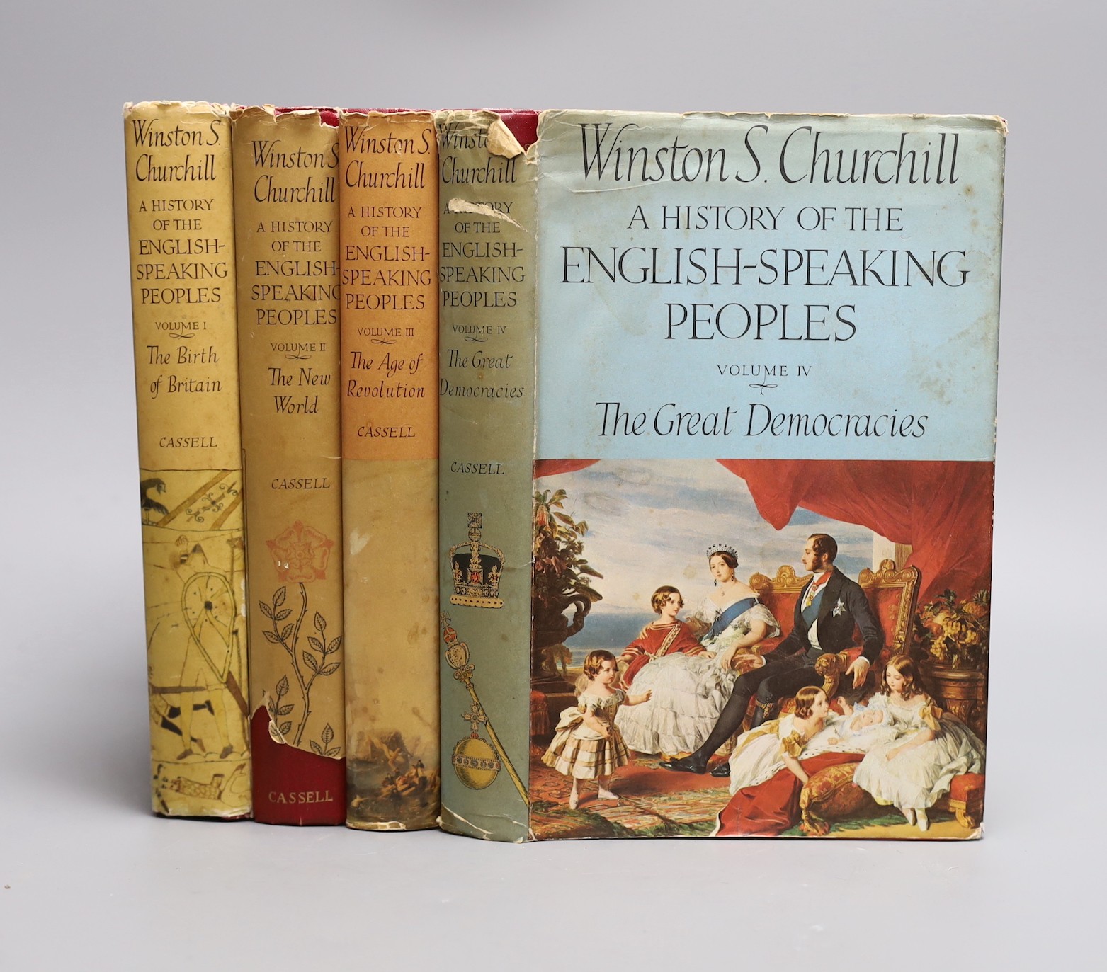 Churchill, Winston Spencer - A History of the English-Speaking Peoples, 1st edition, 4 vols, red cloth gilt, with price clipped d/j’s, Cassell and Company, London, 1956-58